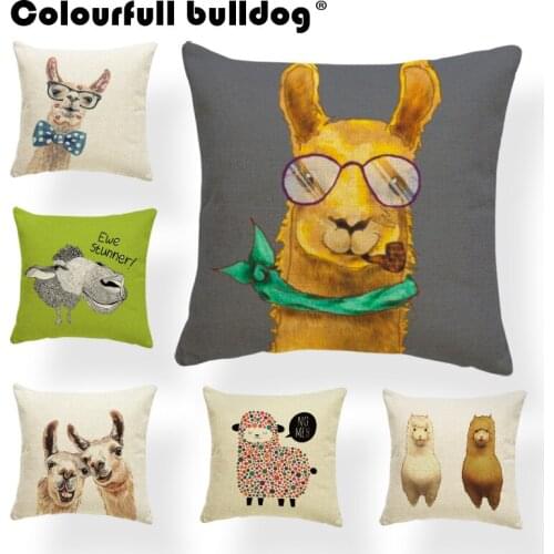 Alpaca Cushion Case Animal Pillows Oriental Living Room Home Decor Wave Point Hat Throw Cushion Covers 43X43Cm Cotton Wholesaler