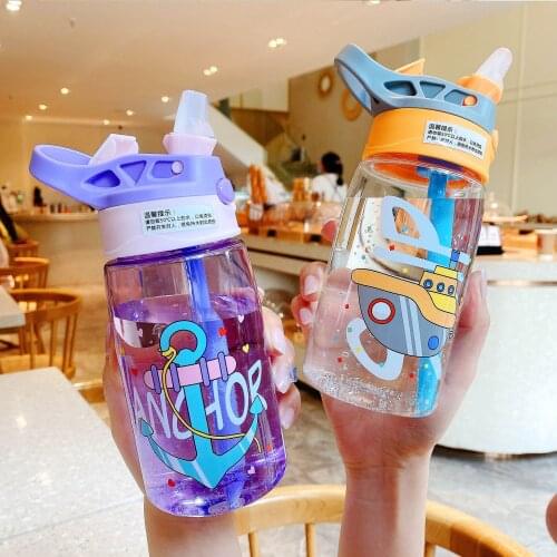 Childrens Drinking Bottle Kindergarten Straw Cup Small Boy Creative Duck Beak Plastic Bottles Water Cartoon Cute Portable Kids