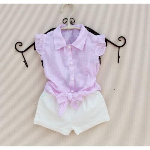 Kids School Shirts Cotton Toddler Baby Striped Shirt Summer Sleeve Blue Pink Tops Fashion 2020 Children Clothing 4 8 12 16T