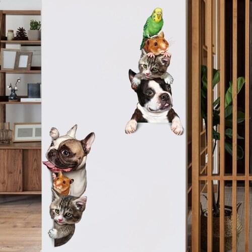 1PC Cute Parrot Dog Cat 3D Wall Sticker Door Window Wardrobe Fridge Decorations For Kids Room Home Decor Cute Animal Art Kids