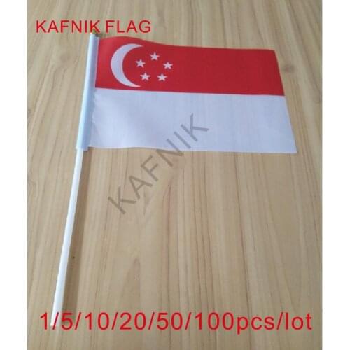 KAFNIK ,10/20/50/100pcs Singapore 14*21cm hand flag Small Size Flying Banner Custom Hand Flag