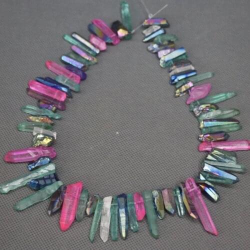 KINDGEMS Rainbow Natural Healing Crystal Quartz Beads Top Drilled Point Pendant, Rock Quartz Crystal Women Fine Jewelry Making