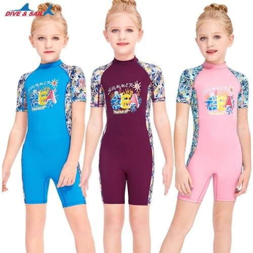 DIVE&SAIL Girl UPF 50+ Rash Guard One Piece Quick-dry Sun Protective Swim Diving Suit Kids Water Sport Beach Bathing JumpSuits