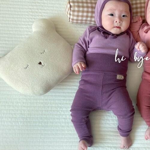 Korean spring newborn baby cotton underwear set soft baby cute color contrast ear home clothes autumn clothes autumn pants
