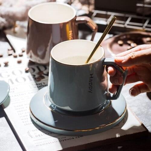 Mug With Lid Spoon Creative Ins Ceramic Coffee Cup Milk Tea Nordic Modern Style Drinkware Fashion Handgrip Cups Sets Suit Mugs