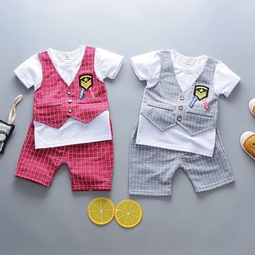 2020 Baby Boy Summer Clothes Children Letter Printing Bow Short Sleeve Pants 2pcs/Sets Kid Handsome Suit Infant Casual Tracksuit