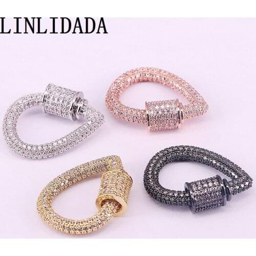 Fashion 5Pcs Clear CZ Micro Pave Drop Shaped Lock Carabiner Pave Lock Bracelet / Necklace Clasp