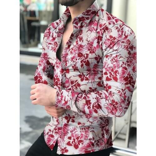 Camisas florales de manga larga de Otoño de 2021 para hombres camisas estampadas con flores de corte delgado para hombres cami