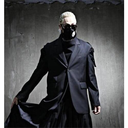Large mens new solid color single breasted off shoulder loose trend one piece suit suit jacket stage DJ