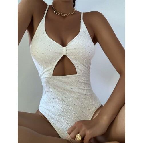2021 New One-piece Swimsuit Female Solid Color Hollow with Chest Pad Sexy Backless Fashion Beach Bikini