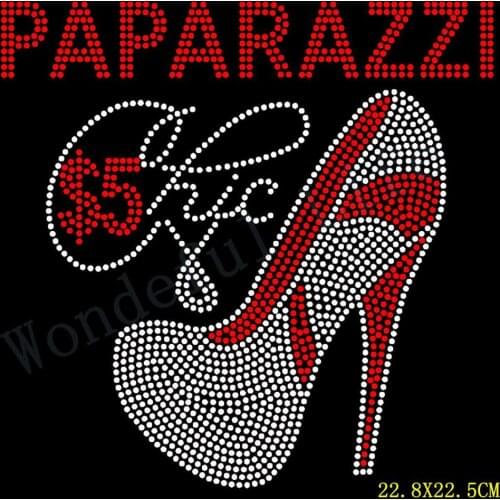New Free shipping Paparazzi $5 Chic Heel Nice Design (red with white )in Rhinestone transfer Design for Tshirt