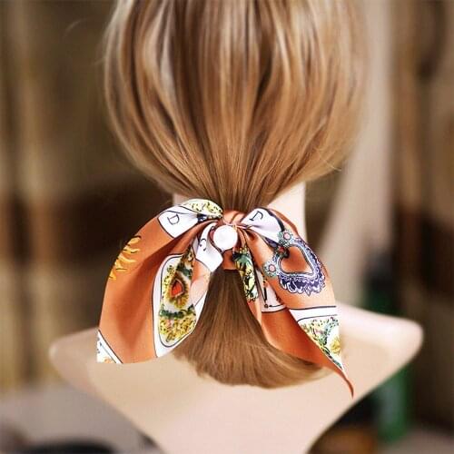 New Chiffon Bowknot Silk Hair Scrunchies Women Pearl Ponytail Holder Hair Tie Hair Rope Rubber Bands Fashion Hair Accessories