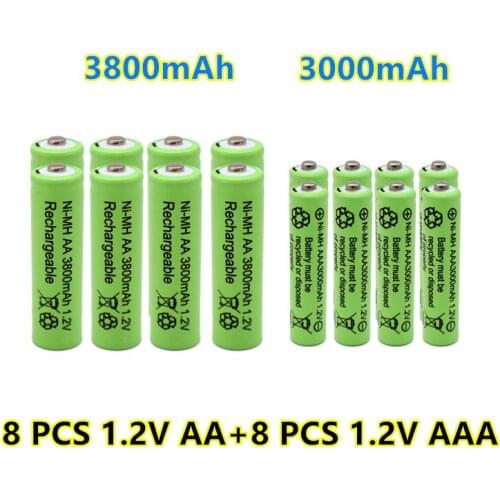 New 1.2V AA 3800mAh NI-MH Rechargeable Batteries+1.2 V AAA 3000 mAh Rechageable battery NI-MH battery
