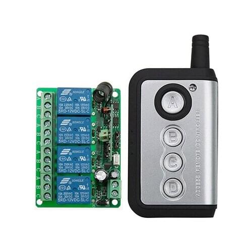 NEW DC12V 10A 4CH Radio Controller RF Wireless Relay Remote Control Switch 315 MHZ 433 MHZ Transmitter + Receiver /lamp/ window