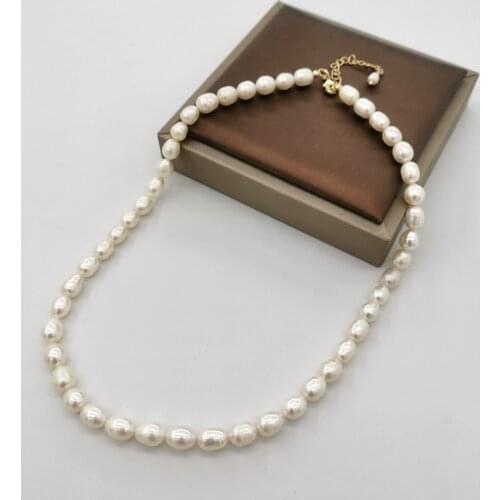 7mm White Freshwater Pearl Necklace 14K Gold Filled Adjustable Chain Elegant Pearls Beaded Choker Boho Collier Perles Femmes