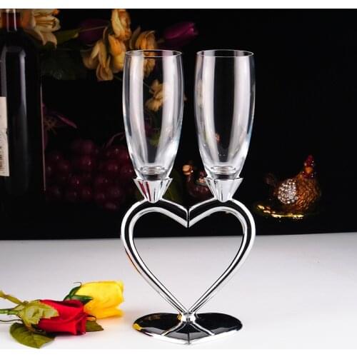 Heart Silver Plated Flutes Champagne Cup Crystal Wedding Toasting Glass Wine Cup Groom Bride Wedding Party Decor Cup for Gifts