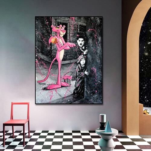 Disney Cartoon Anime Posters and Prints Graffiti Art Painting on Canvas Wall Art Pink Panther Pictures for Kids Room Home Decor