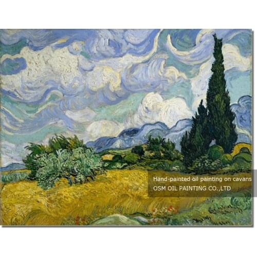 Superb Artist Hand-painted Wheat Field with Cypress Oil Painting on Canvas Reproduction Van Gogh Impression Oil Painting