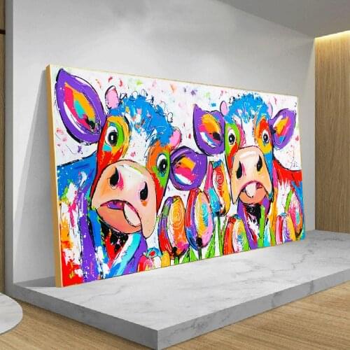 Modern Graffiti Artwork of Cows Oil Paintings Prints on Canvas Wall Decorative Pictures for Home Living Room Wall Decor Unframed