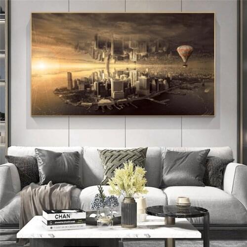 Modern City Reflection Landscape Canvas Art Posters and Prints Beautiful Sunset Canvas Paintings for Home Wall Cuadros Pictures