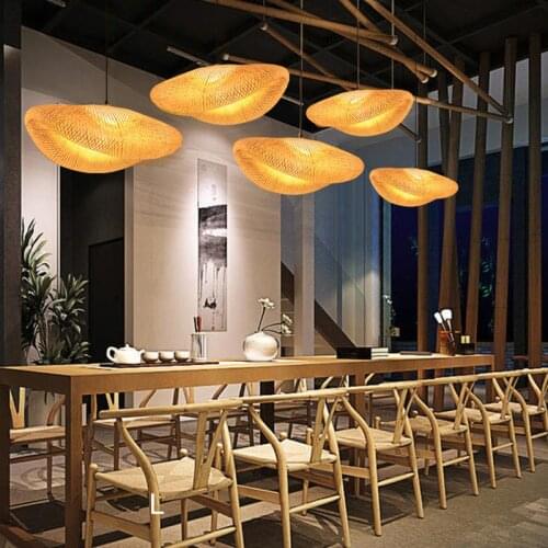LED Rattan Chandelier Round Birds Nest House Straw Hat Bamboo Lamp Pastoral Vintage Restaurant Chandelie Light Free Shipping