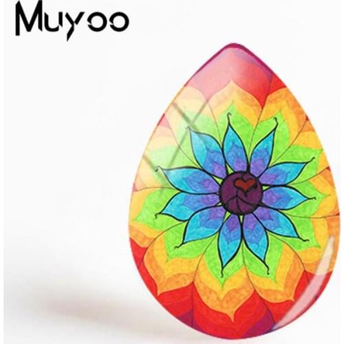 2018 New Peace Mandala Jewelry Mandala Art Painting Tear Drop Cabochon Hand Craft Glass Cabochons For Women