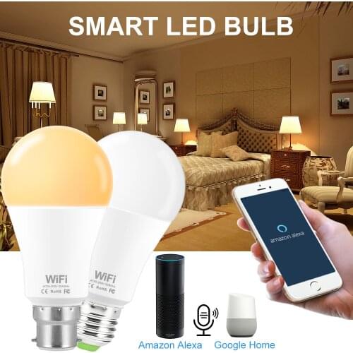 WiFi LED Bulb Voice Control with Google Home Alexa Echo 15W High Brightness Wifi Led Lamp E27 B22 Dimming Timing APP Control