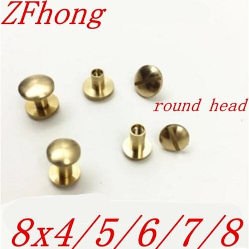 50 sets 8*4mm, 8*5mm, 8*6mm, 8*7mm, 8x8mm Round Head Leather Craft Belt Wallet Solid Brass Nail Rivets Chicago Screws