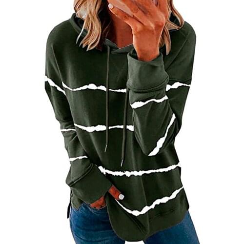 Womens Fashion Casual Stripe Print Tshirt Hooded Long Sleeve Loose Fashion T Shirt Tops Camiseta Mujer Verano #PY