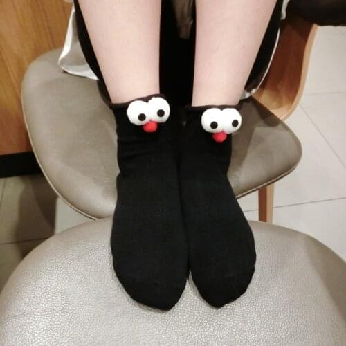 3 pairs of womens socks, funny big eyes, solid color candy color curled socks, Japanese trend cute cartoon summer socks