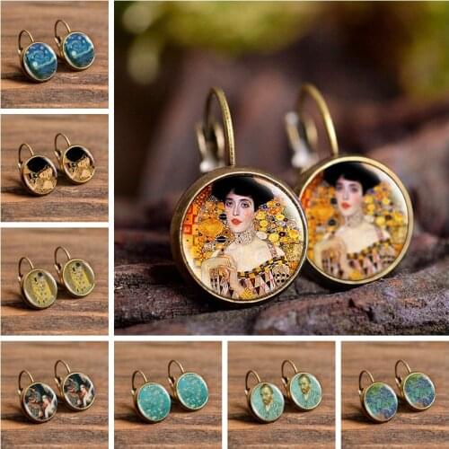 2019 Hot Sale Handmade Earrings Glass Dome Cabochon Oil Painting Pattern Fashion Vintage Gift Women Girl Charm Jewelry
