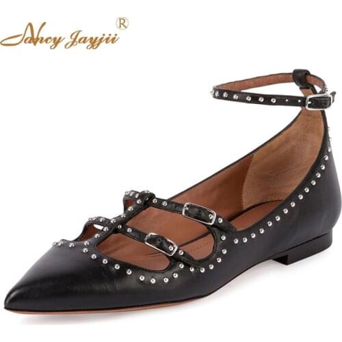 Pink Rivets Studded Strappy Pointy Gladiator Flats Shoes For Womens Black Luxury Holiday Plus Size 15 13 Spring 2019 Buckle Slim