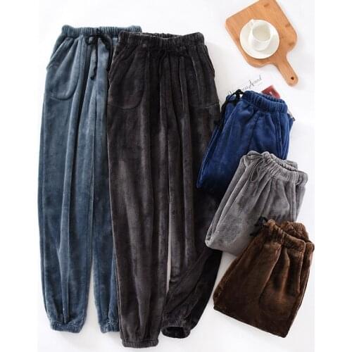 Winter Mens Pajamas Home Pants Plus Size Flannel Sleep Bottoms Thicken Coral Fleece Warm Male Sleepwear Soft Comfortable Loose