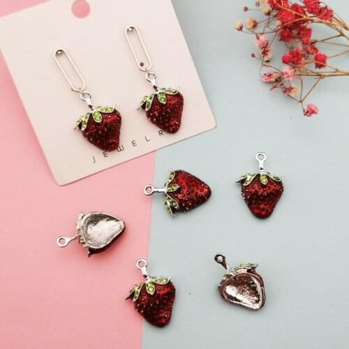 10pcs Drop Oil Strawberry Alloy Pendants Charms DIY Jewelry Bracelet Earrings Making Finding Rhinestone Fruit Enamel Charm FX403