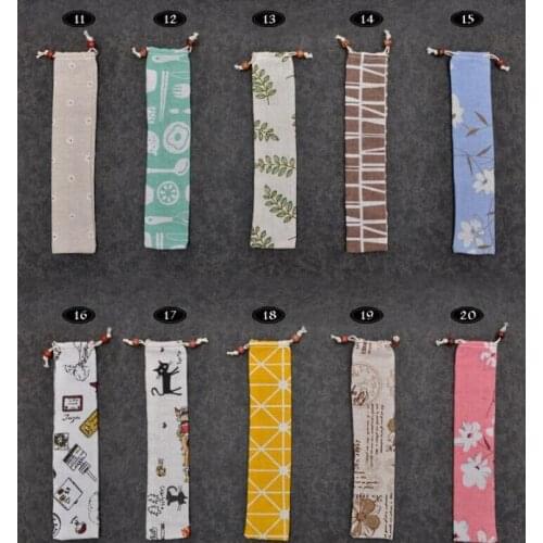 35 Style Portable Tableware Storage Bag Canvas Drawstring Travel Carrying Case for Straw Cutlery Spoon Knife Chopsticks SN1631