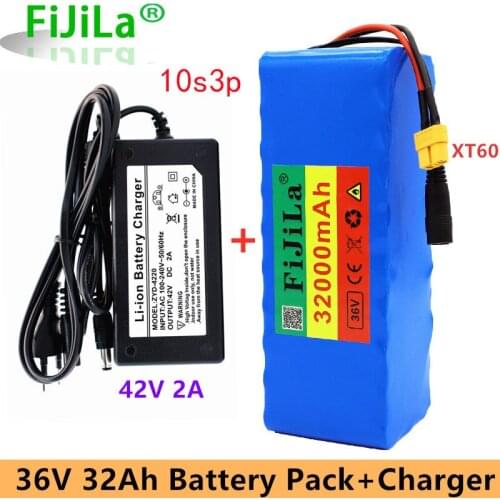 36V 32Ah battery 10S3P 18650 lithium battery pack 42V Ebike electric bicycle built-in 30A BMS and fuse device 250W-600W+charger