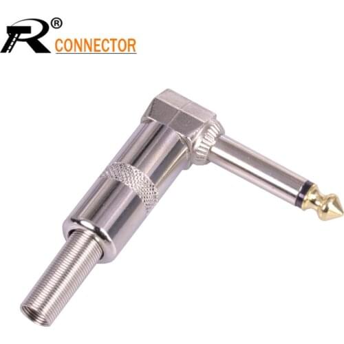 4pcs 6.35mm Jack Microphone plug Connector Right Angle Male Assembly 6.3mm mono Nickle plating Audio Plug