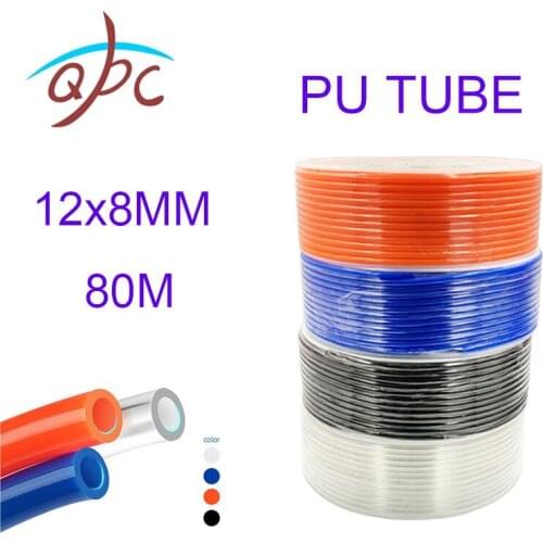 80meters/roll 12x8mm Air Hose For Compressor Polyurethane Tubing Pneumatic Tube Pipe PU Hoses Black Transparent Red Blue