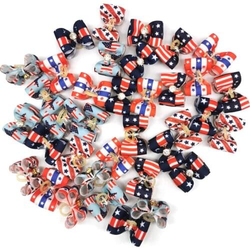 50/100pcs 4th of July Pet Dog Accessories Small Dog Hair Bows Puppy Yorkshire Rubber Bands Dogs Grooming Products Pet Supplies