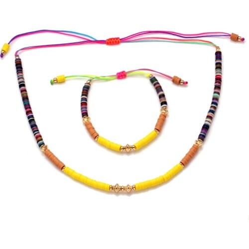 Boho Polymer Clay Heishi Beads Cowrie Seashell Adjustable Necklace 2020 New Fahion knot Multicolor Choker Set Jewelry Gift