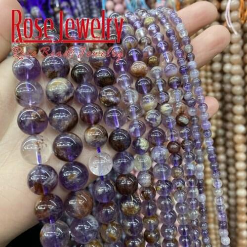 Natural Purple Ghost Quartz Multi-inclusions Crystal Phantom Beads Round Loose Beads 6 8 10 12 14mm For Jewelry Making 15"strand
