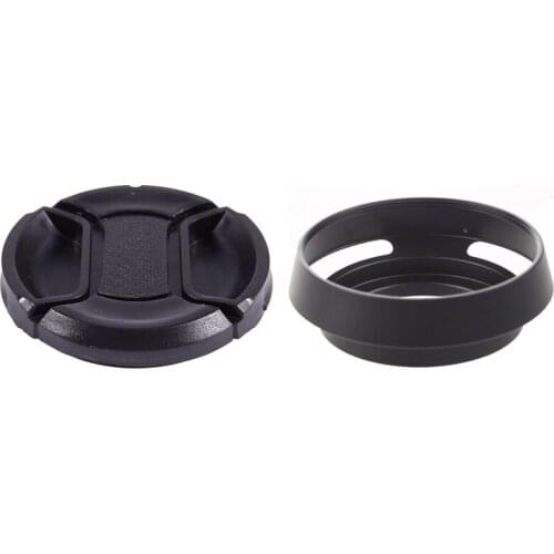 Black Screw Mount 37Mm Metal Hood For Leica Summinin Elmar Lens & Univeral 49Mm Center Pinch Front Lens Cap