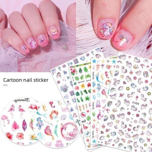 HNUIX 1 pieces 3D nail slider sticker summer rainbow feather Flamingo decals adhesive manicure tips Nail Art decorationsations