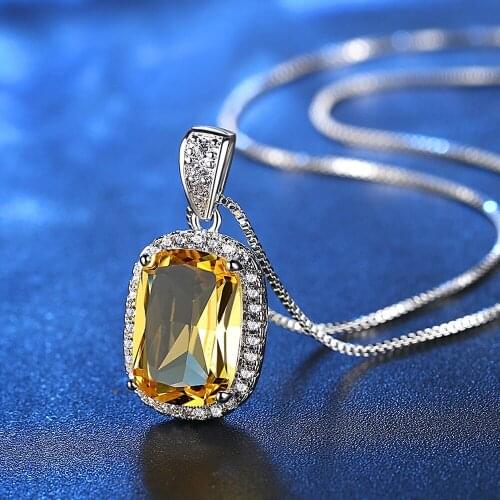 Personality Simple Square Crystal Pendants Luxury Charm Women Inlay Yellow Color Zircon Necklace Elegant Bride Wedding Jewelry