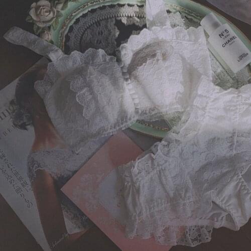 Kawaii Lingerie Cute Student Uniform Bra Panties Set Lace Underwear Women Role Play Naughty Sleep Wear White Schoolgirl Lingerie