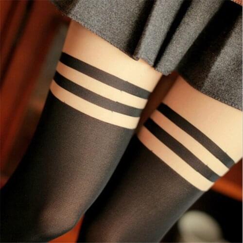 Fashion Womens Tights See-through Sexy Women Gothic Tights Girls Ladies Pantyhose Striped Pattern Stockings Black Stockings