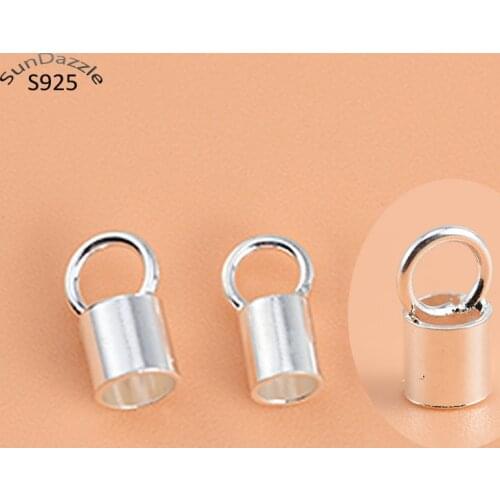 Genuine Real Pure Solid 925 Sterling Silver End Connector Hollow End Caps Bead for Leather Rope Buckle DIY Jewelry Findings