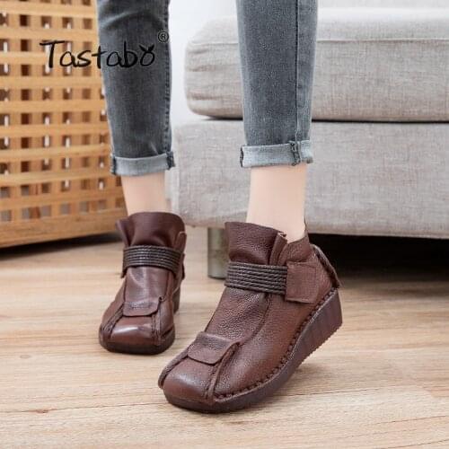 Genuine Leather Short Boots Women Shoes Handmade Sewing Soft Outsole Lazy Shoes Maternity Shoes Ankle Flat Boots 9383