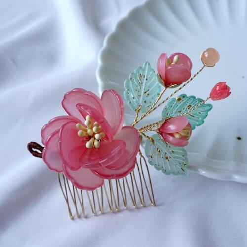 Colorful Flower Hair Combs Wedding Hair Accessories Hair Pin Crystal Tiara Bridal Clips Leaves Bride Hair Jewelry