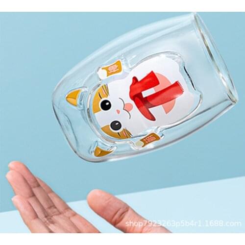 Handmade Creative Cup Shiba Inu Double Glass Cup Cute Cartoon Childrens Mug Personality Breakfast Cups Coffee Milk Water Bottle